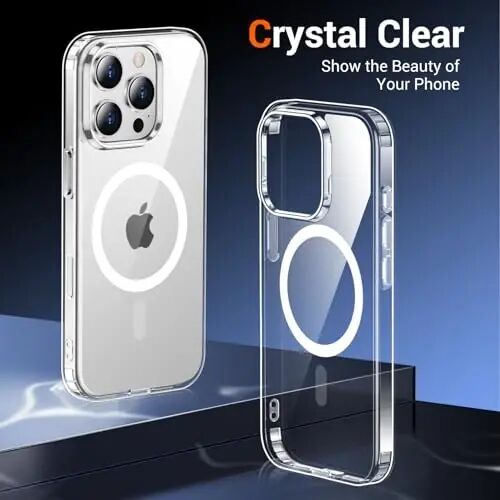 Temdan for iPhone 14 Pro Max Case Clear with Screen Protector, Compatible with Magsafe, Anti-Yellowing, Military-Grade Protection, Shockproof Slim Magnetic Phone Case Cover, Transparent - 6