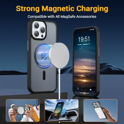 Temdan iPhone 14 Pro Max uchun g‘ilof, Magsafe bilan mos, sarg‘ayishga qarshi, harbiy darajadagi himoya, zarbaga chidamli ingichka magnitli telefon g‘ilofi, shaffof - 3