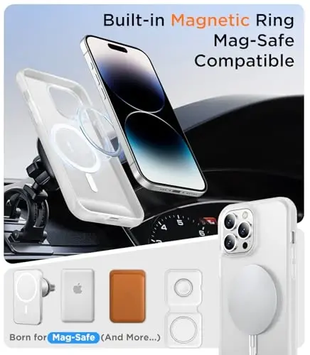 Temdan iPhone 14 Pro Max uchun magnit mos keladigan g'ilof, [O'rnatilgan ko'rinmas tirgak] [MagSafe bilan mos] [Harbiy darajadagi zarbga chidamli] Yupqa shaffof matli telefon g'ilofi iPhone 14 Pro Max 6.7