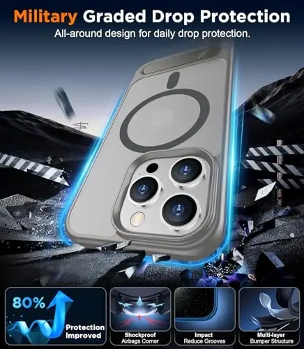 Temdan iPhone 14 Pro Max uchun magnit mos keladigan g'ilof, [O'rnatilgan ko'rinmas tirgak] [MagSafe bilan mos] [Harbiy darajadagi zarbga chidamli] Yupqa yarim shaffof matli telefon g'ilofi iPhone 14 Pro Max 6.7