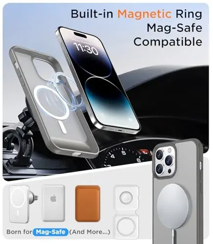 Temdan iPhone 14 Pro Max uchun magnit mos keladigan g'ilof, [O'rnatilgan ko'rinmas tirgak] [MagSafe bilan mos] [Harbiy darajadagi zarbga chidamli] Yupqa yarim shaffof matli telefon g'ilofi iPhone 14 Pro Max 6.7