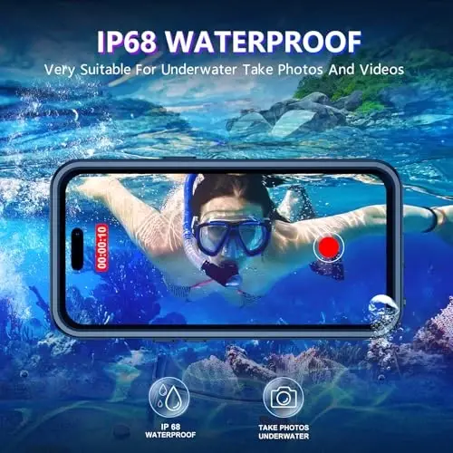 Temdan iPhone 14 Pro Max uchun suv o'tkazmaydigan g'ilof, o'rnatilgan ekran va kamera himoyachisi IP68 suv ostida to'liq korpus 14FT harbiy tomchiga chidamli zarbaga chidamli telefon g'ilofi 6.7