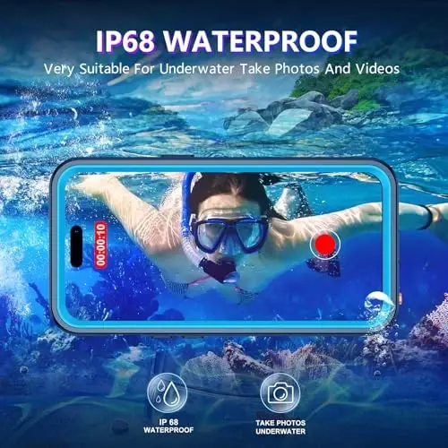 Temdan iPhone 14 Pro Max uchun suv o'tkazmaydigan g'ilof, o'rnatilgan ekran va kamera himoyachisi IP68 suv ostida to'liq korpus 14FT harbiy tomchiga chidamli zarbga chidamli telefon g'ilofi 6.7