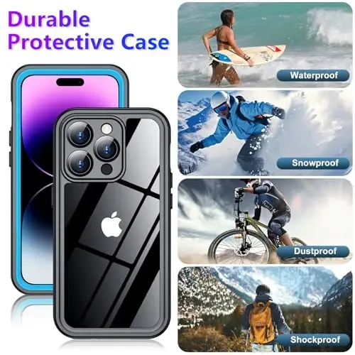 Temdan iPhone 14 Pro Max uchun suv o'tkazmaydigan g'ilof, o'rnatilgan ekran va kamera himoyachisi IP68 suv ostida to'liq korpus 14FT harbiy tomchiga chidamli zarbga chidamli telefon g'ilofi 6.7