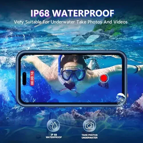 Temdan iPhone 14 Pro Max uchun suv oʻtkazmaydigan gʻilof, oʻrnatilgan ekran va kamera himoyachisi IP68 suv ostida toʻliq korpus 14FT harbiy zarbaga chidamli telefon gʻilofi 6.7