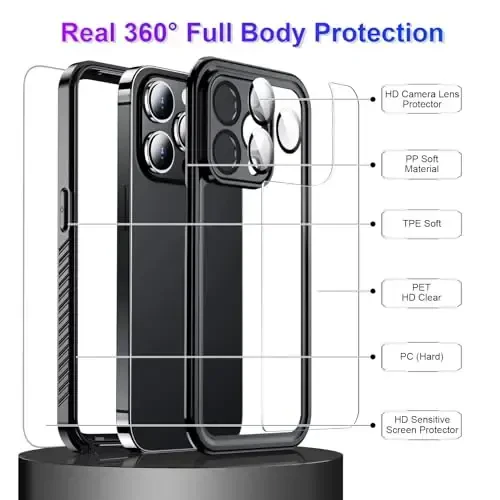 Temdan iPhone 14 Pro Max uchun suv oʻtkazmaydigan gʻilof, oʻrnatilgan ekran va kamera himoyachisi IP68 suv ostida toʻliq korpus 14FT harbiy zarbaga chidamli telefon gʻilofi 6.7