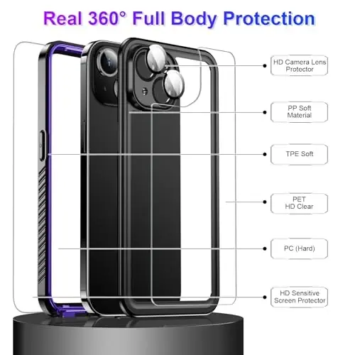 Temdan iPhone 14 uchun g'ilof bilan mos keladi, o'rnatilgan ekran va kamera himoyachisi IP68 suv o'tkazmaydigan to'liq korpus 14FT harbiy tomchiga chidamli zarbga chidamli telefon g'ilofi 6.1