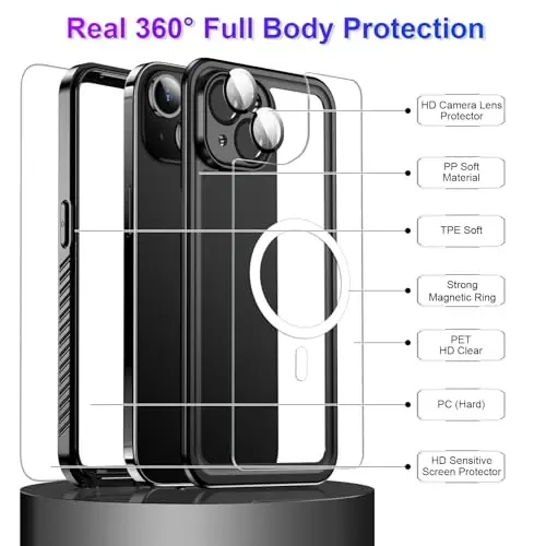 Temdan iPhone 14 uchun g'ilof bilan mos keladi, suv o'tkazmaydigan, o'rnatilgan ekran va kamera himoyachisi IP68 suv ostida to'liq korpus 14FT harbiy tomchiga chidamli zarbga chidamli telefon g'ilofi 6.1