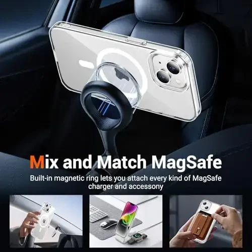 Temdan iPhone 14 uchun g'ilof, Magsafe bilan mos, sarg'ayishga qarshi, harbiy darajadagi himoya, zarbaga chidamli ingichka magnitli telefon g'ilofi, shaffof - 3