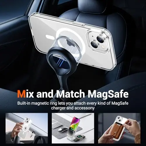 Temdan iPhone 14 uchun g'ilof, Magsafe bilan mos, sarg'ayishga qarshi, harbiy darajadagi himoya, zarbaga chidamli ingichka magnitli telefon g'ilofi, shaffof - 3