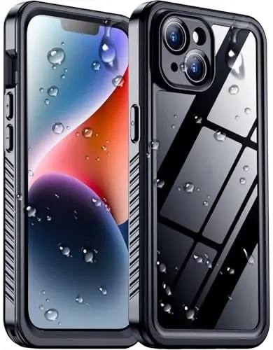 Temdan iPhone 14 uchun g‘ilofga mos, suv o‘tkazmaydigan, o‘rnatilgan ekran va kamera himoyachisi IP68 suv ostida to‘liq korpus 14FT harbiy tomchiga chidamli zarbga chidamli telefon g‘ilofi 6.1