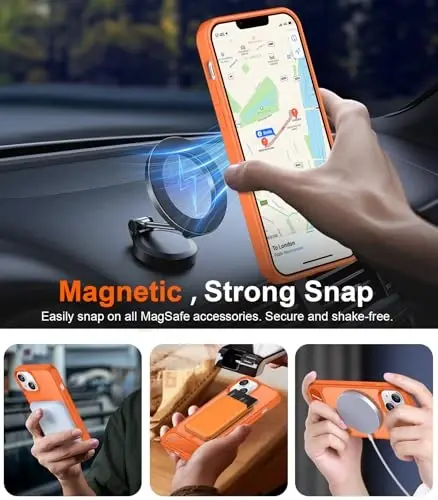 Temdan Magnetic Compatible with iPhone 14 Case/iPhone 13 Case,[Built-in Invisible Kickstand][Compatible with MagSafe][Military Grade Shockproof] Slim Translucent Matte Phone Case for iPhone 14/13 6.1