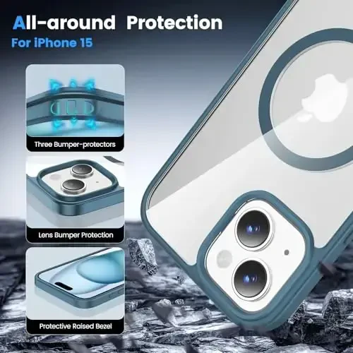 Temdan iPhone 15 g'ilofi va iPhone 14& iPhone 13 g'ilofi uchun mo'ljallangan, Magsafe bilan mos, sarg'ayishga qarshi, harbiy darajadagi himoya, zarbga chidamli ingichka magnitli telefon g'ilof qopqog'i, tiniq ko'k - 2