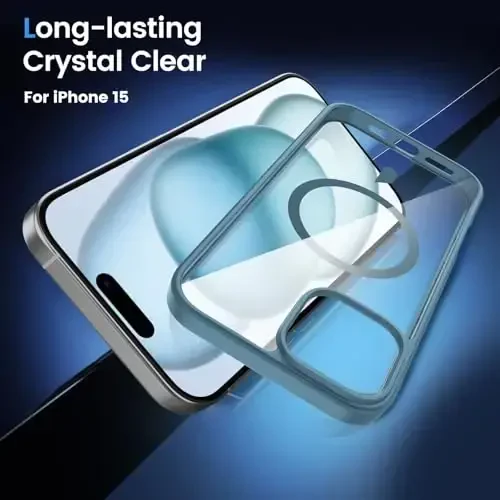Temdan iPhone 15 g'ilofi va iPhone 14& iPhone 13 g'ilofi uchun mo'ljallangan, Magsafe bilan mos, sarg'ayishga qarshi, harbiy darajadagi himoya, zarbga chidamli ingichka magnitli telefon g'ilof qopqog'i, tiniq ko'k - 4
