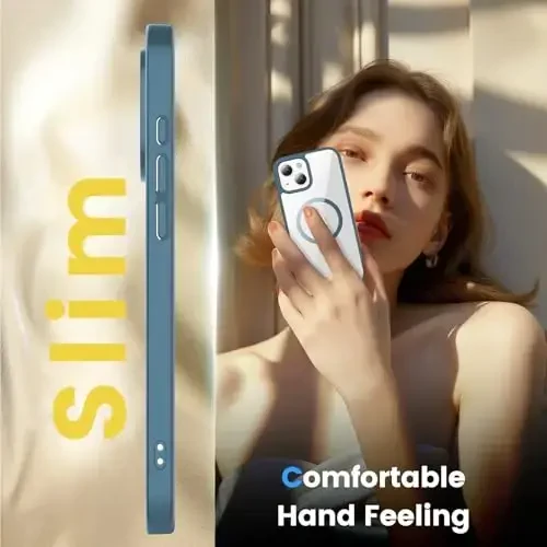 Temdan iPhone 15 g'ilofi va iPhone 14& iPhone 13 g'ilofi uchun mo'ljallangan, Magsafe bilan mos, sarg'ayishga qarshi, harbiy darajadagi himoya, zarbga chidamli ingichka magnitli telefon g'ilof qopqog'i, tiniq ko'k - 6