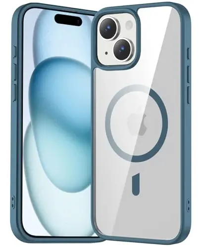 Temdan iPhone 15 g'ilofi va iPhone 14& iPhone 13 g'ilofi uchun mo'ljallangan, Magsafe bilan mos, sarg'ayishga qarshi, harbiy darajadagi himoya, zarbga chidamli ingichka magnitli telefon g'ilof qopqog'i, tiniq ko'k - 1
