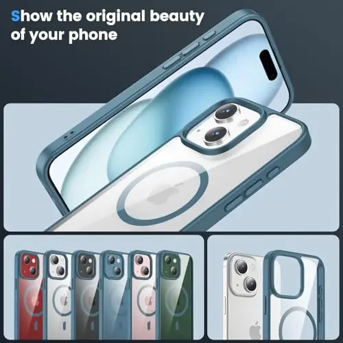 Temdan iPhone 15 g'ilofi va iPhone 14& iPhone 13 g'ilofi uchun mo'ljallangan, Magsafe bilan mos, sarg'ayishga qarshi, harbiy darajadagi himoya, zarbga chidamli ingichka magnitli telefon g'ilof qopqog'i, tiniq ko'k - 5