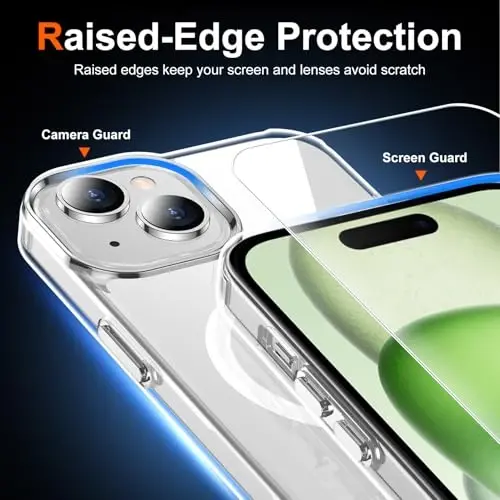 Temdan for iPhone 15 Case & iPhone 14 & iPhone 13 Case Clear with Screen Protector, Compatible with Magsafe, Anti-Yellowing, Military-Grade Protection, Shockproof Slim Magnetic Phone Case Cover - 6