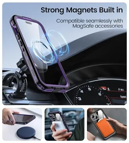 Temdan Magnetic for iPhone 15 Case Waterproof,Built-in Screen Protector[IP68 Underwater][Upgrade Military Dropproof][Compatible with MagSafe] Full Body Shockproof Translucent Case 6.1''-Purple - 4