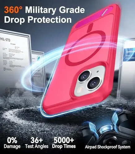 Temdan Magnetic Compatible with iPhone 15 Case, [Built-in Invisible Kickstand][Compatible with MagSafe] [Military Grade Shockproof] Slim Translucent Matte Phone Case for iPhone 15 6.1