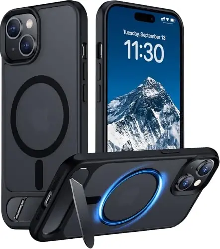 Temdan Magnetic Compatible with iPhone 15 Case, [Built-in Invisible Kickstand][Compatible with MagSafe] [Military Grade Shockproof] Slim Translucent Matte Phone Case for iPhone 15 6.1