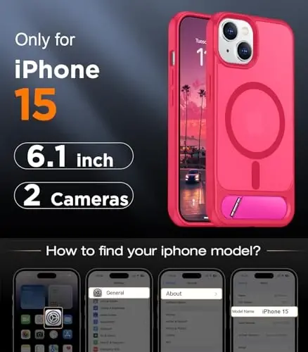 Temdan Magnetic Compatible with iPhone 15 Case, [Built-in Invisible Kickstand][Compatible with MagSafe] [Military Grade Shockproof] Slim Translucent Matte Phone Case for iPhone 15 6.1