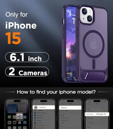 Temdan Magnetic Compatible with iPhone 15 Case, [Built-in Invisible Kickstand][Compatible with MagSafe] [Military Grade Shockproof] Slim Translucent Matte Phone Case for iPhone 15 6.1