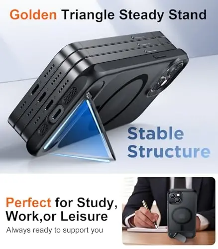 Temdan Magnetic Compatible with iPhone 15 Case, [Built-in Invisible Kickstand][Compatible with MagSafe] [Military Grade Shockproof] Slim Translucent Matte Phone Case for iPhone 15 6.1