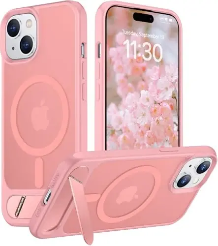 Temdan Magnetic Compatible with iPhone 15 Case, [Built-in Invisible Kickstand][Compatible with MagSafe] [Military Grade Shockproof] Slim Translucent Matte Phone Case for iPhone 15 6.1