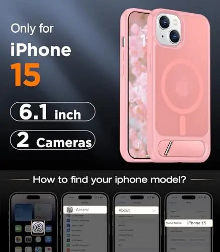 Temdan Magnetic Compatible with iPhone 15 Case, [Built-in Invisible Kickstand][Compatible with MagSafe] [Military Grade Shockproof] Slim Translucent Matte Phone Case for iPhone 15 6.1