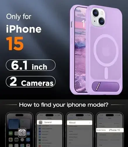 Temdan Magnetic Compatible with iPhone 15 Case, [Built-in Invisible Kickstand][Compatible with MagSafe] [Military Grade Shockproof] Slim Translucent Matte Phone Case for iPhone 15 6.1