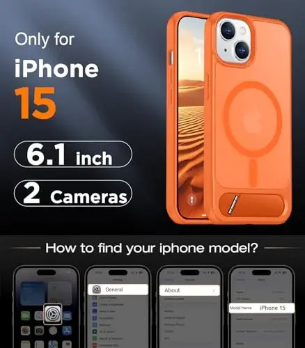 Temdan Magnetic Compatible with iPhone 15 Case, [Built-in Invisible Kickstand][Compatible with MagSafe] [Military Grade Shockproof] Slim Translucent Matte Phone Case for iPhone 15 6.1