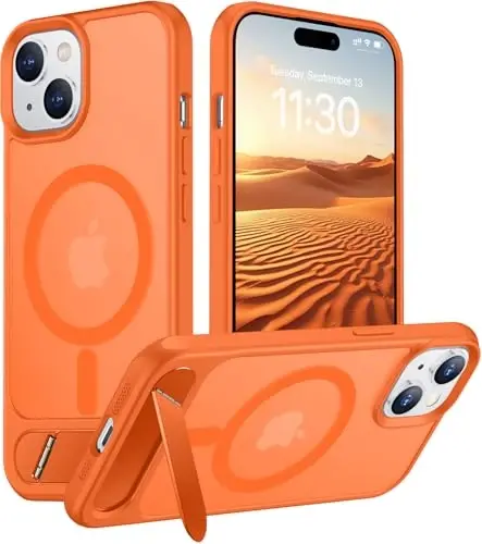Temdan Magnetic Compatible with iPhone 15 Case, [Built-in Invisible Kickstand][Compatible with MagSafe] [Military Grade Shockproof] Slim Translucent Matte Phone Case for iPhone 15 6.1