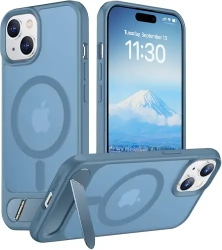 Temdan Magnetic Compatible with iPhone 15 Case, [Built-in Invisible Kickstand][Compatible with MagSafe] [Military Grade Shockproof] Slim Translucent Matte Phone Case for iPhone 15 6.1