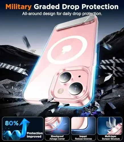 Temdan Magnetic Compatible with iPhone 15 Case, [Built-in Invisible Kickstand][Compatible with MagSafe] [Military Grade Shockproof] Slim Thin Phone Case for iPhone 15 6.1