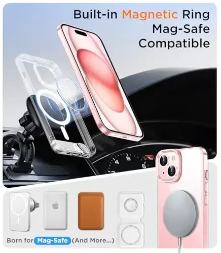 Temdan Magnetic Compatible with iPhone 15 Case, [Built-in Invisible Kickstand][Compatible with MagSafe] [Military Grade Shockproof] Slim Thin Phone Case for iPhone 15 6.1