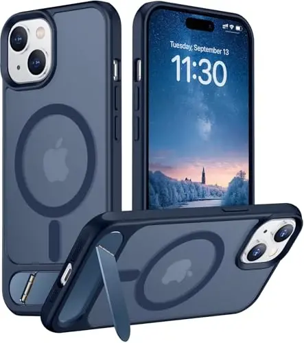 Temdan Magnetic Compatible with iPhone 15 Case, [Built-in Invisible Kickstand][Compatible with MagSafe] [Military Grade Shockproof] Slim Translucent Matte Phone Case for iPhone 15 6.1
