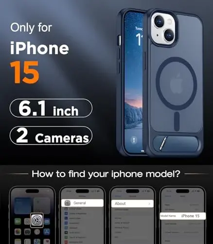 Temdan Magnetic Compatible with iPhone 15 Case, [Built-in Invisible Kickstand][Compatible with MagSafe] [Military Grade Shockproof] Slim Translucent Matte Phone Case for iPhone 15 6.1