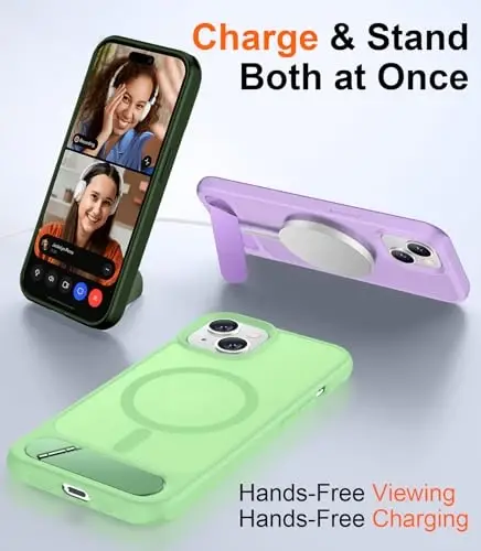 Temdan iPhone 15 Kılıfı ile Uyumlu Manyetik, [Dahili Görünmez Stand] [MagSafe ile Uyumlu] [Askeri Sınıf Darbeye Dayanıklı] İnce Yarı Saydam Mat Telefon Kılıfı iPhone 15 6.1
