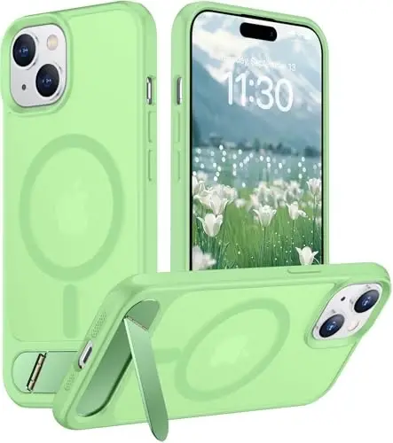 Temdan Magnetic Compatible with iPhone 15 Case, [Built-in Invisible Kickstand][Compatible with MagSafe] [Military Grade Shockproof] Slim Translucent Matte Phone Case for iPhone 15 6.1