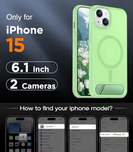 Temdan Magnetic Compatible with iPhone 15 Case, [Built-in Invisible Kickstand][Compatible with MagSafe] [Military Grade Shockproof] Slim Translucent Matte Phone Case for iPhone 15 6.1