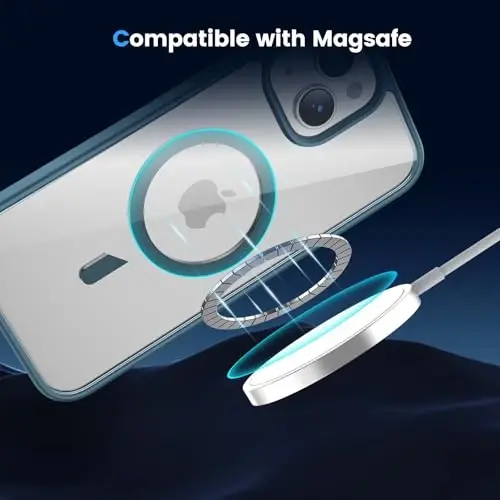 Temdan Designed for iPhone 15 Case & iPhone 14& iPhone 13 Case,Compatible with Magsafe, Anti-Yellowing, Military-Grade Protection, Shockproof Slim Magnetic Phone Case Cover, Clear Blue - 3