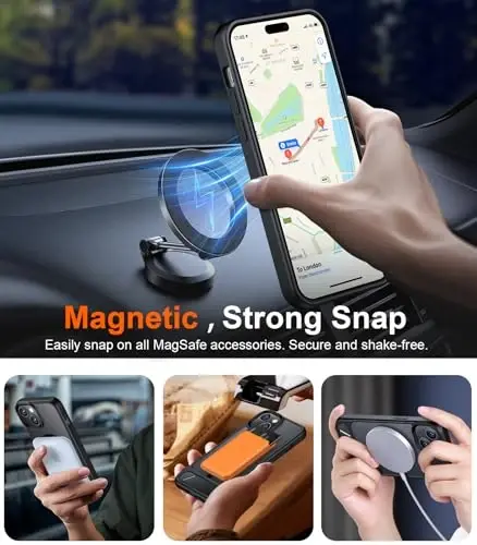 Temdan iPhone 15 Plus ve iPhone 14 Plus Kılıfı ile Uyumlu Manyetik, [Dahili Görünmez Destek Çubuğu] [MagSafe ile Uyumlu] [Askeri Sınıf Darbeye Dayanıklı] İnce Yarı Saydam Mat Telefon Kılıfı 6.7