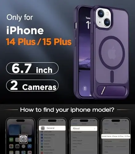 Temdan Magnetic Compatible with iPhone 15 Plus Case & iPhone 14 Plus Case, [Built-in Invisible Kickstand][Compatible with MagSafe][Military Grade Shockproof] Slim Translucent Matte Phone Case 6.7