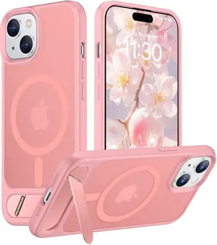 Temdan Magnetic Compatible with iPhone 15 Plus Case & iPhone 14 Plus Case, [Built-in Invisible Kickstand][Compatible with MagSafe][Military Grade Shockproof] Slim Translucent Matte Phone Case 6.7