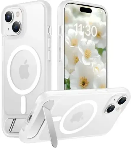 Temdan Magnetic Compatible with iPhone 15 Plus Case & iPhone 14 Plus Case, [Built-in Invisible Kickstand][Compatible with MagSafe][Military Grade Shockproof] Slim Translucent Matte Phone Case 6.7