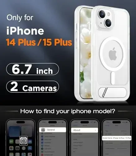 Temdan Magnetic Compatible with iPhone 15 Plus Case & iPhone 14 Plus Case, [Built-in Invisible Kickstand][Compatible with MagSafe][Military Grade Shockproof] Slim Translucent Matte Phone Case 6.7