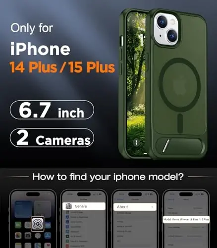 Temdan Magnetic Compatible with iPhone 15 Plus Case & iPhone 14 Plus Case, [Built-in Invisible Kickstand][Compatible with MagSafe][Military Grade Shockproof] Slim Translucent Matte Phone Case 6.7