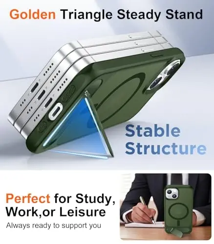 Temdan Magnetic Compatible with iPhone 15 Plus Case & iPhone 14 Plus Case, [Built-in Invisible Kickstand][Compatible with MagSafe][Military Grade Shockproof] Slim Translucent Matte Phone Case 6.7