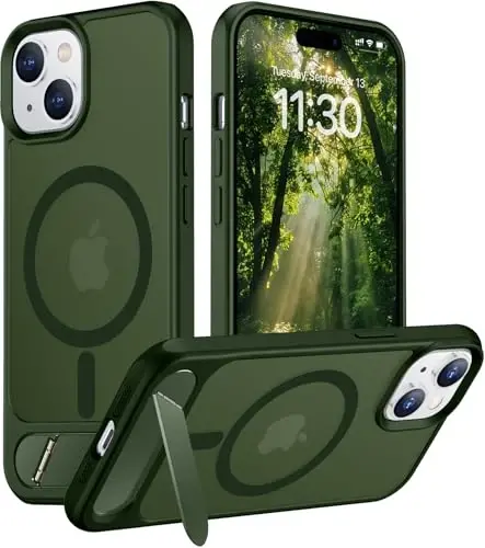 Temdan Magnetic Compatible with iPhone 15 Plus Case & iPhone 14 Plus Case, [Built-in Invisible Kickstand][Compatible with MagSafe][Military Grade Shockproof] Slim Translucent Matte Phone Case 6.7